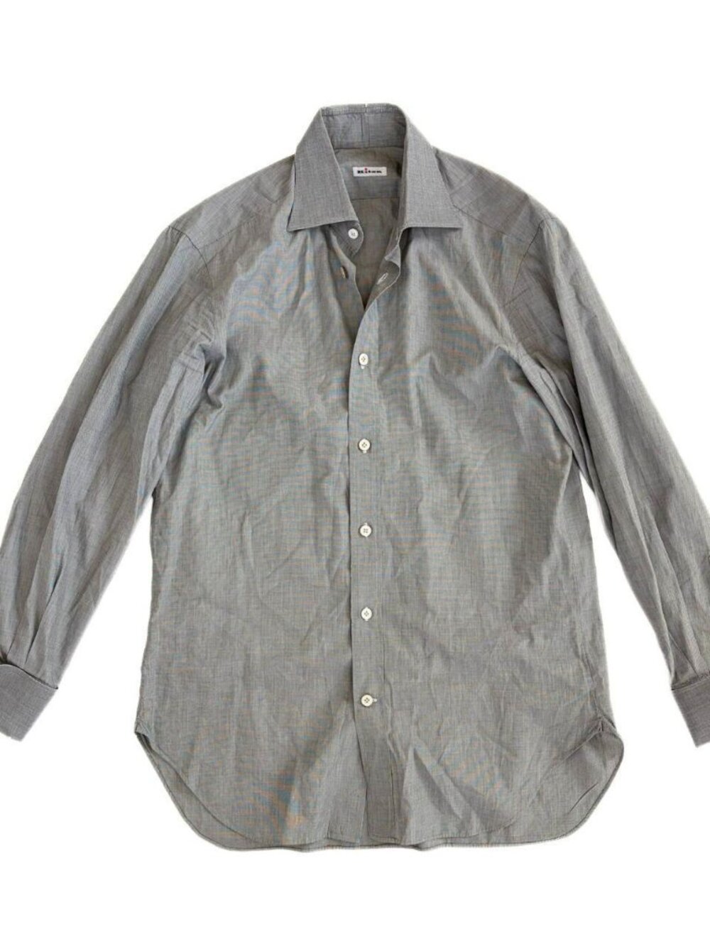 Kiton Mens Dress Shirt Solid Grey Spread Collar Cotton Luxury Sartorial Italy